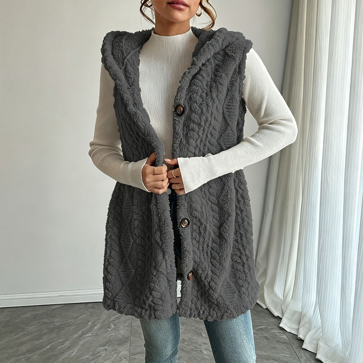 Hooded plush sleeveless jacket