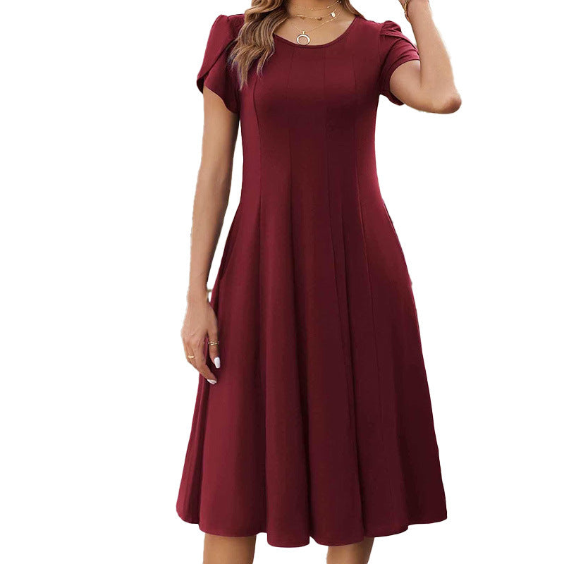Round-neck puff-sleeve dress