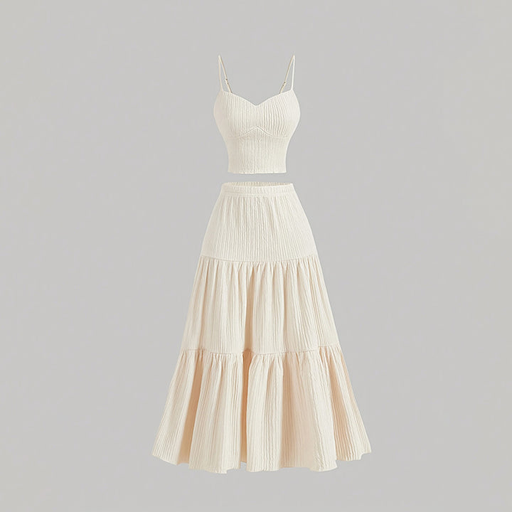 Elegant Ribbed Cami Top and Tiered Maxi Skirt Two-Piece Set