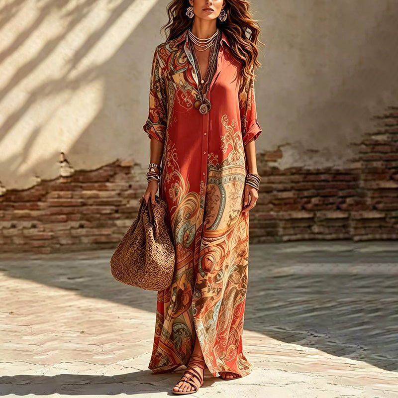 Vintage-style printed chiffon maxi dress