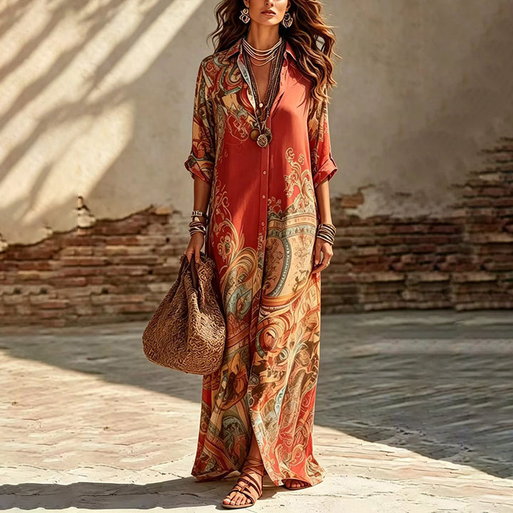 Vintage-style printed chiffon maxi dress