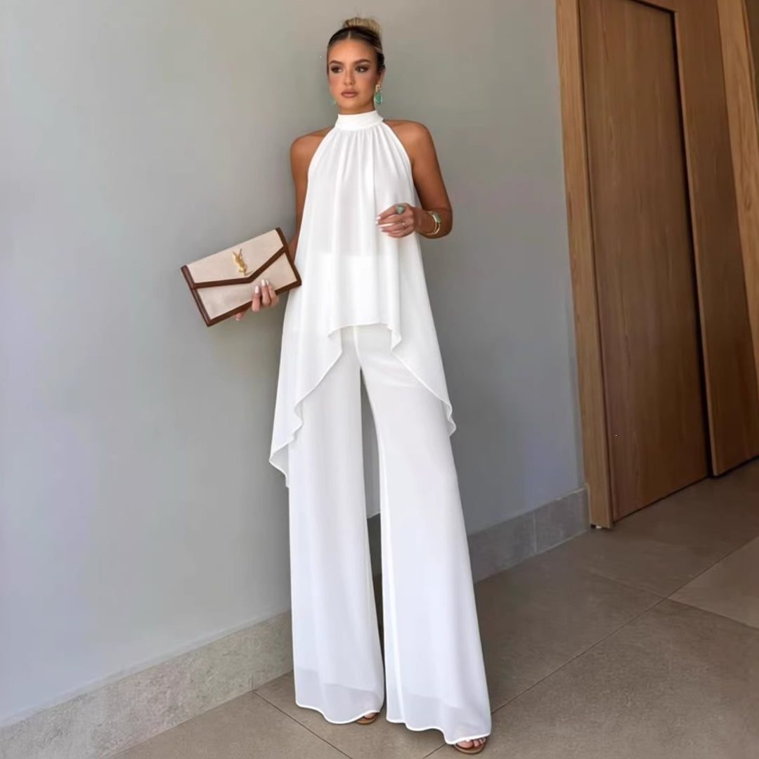 Asymmetrical solid-color sleeveless set