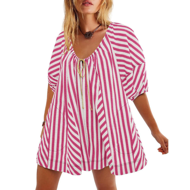 Loose-Fit Striped V-Neck Jumpsuit