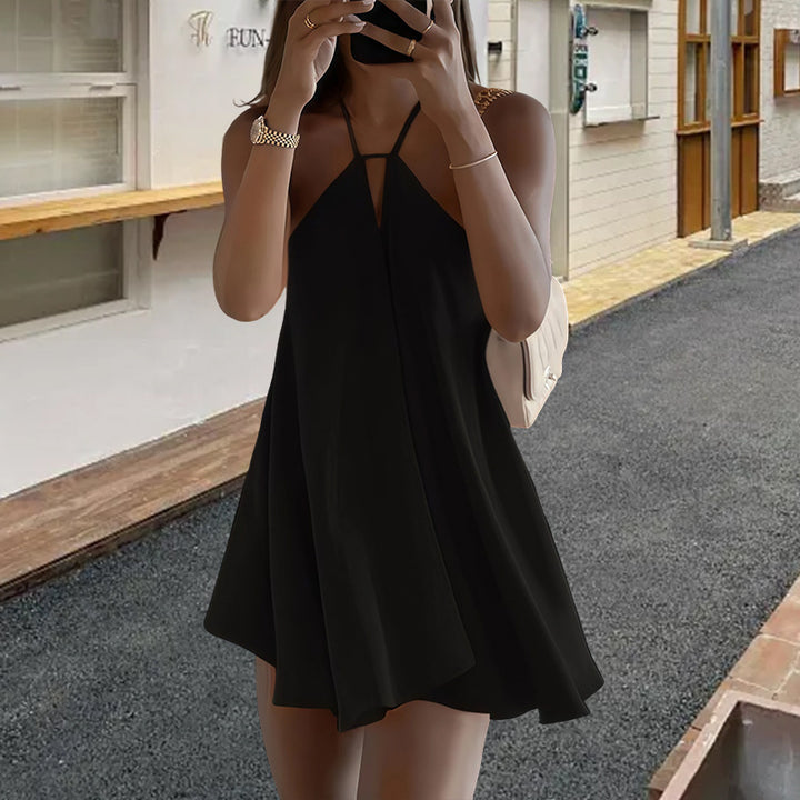 Women Flowy Sleeveless Deep V Backless Mini Dress
