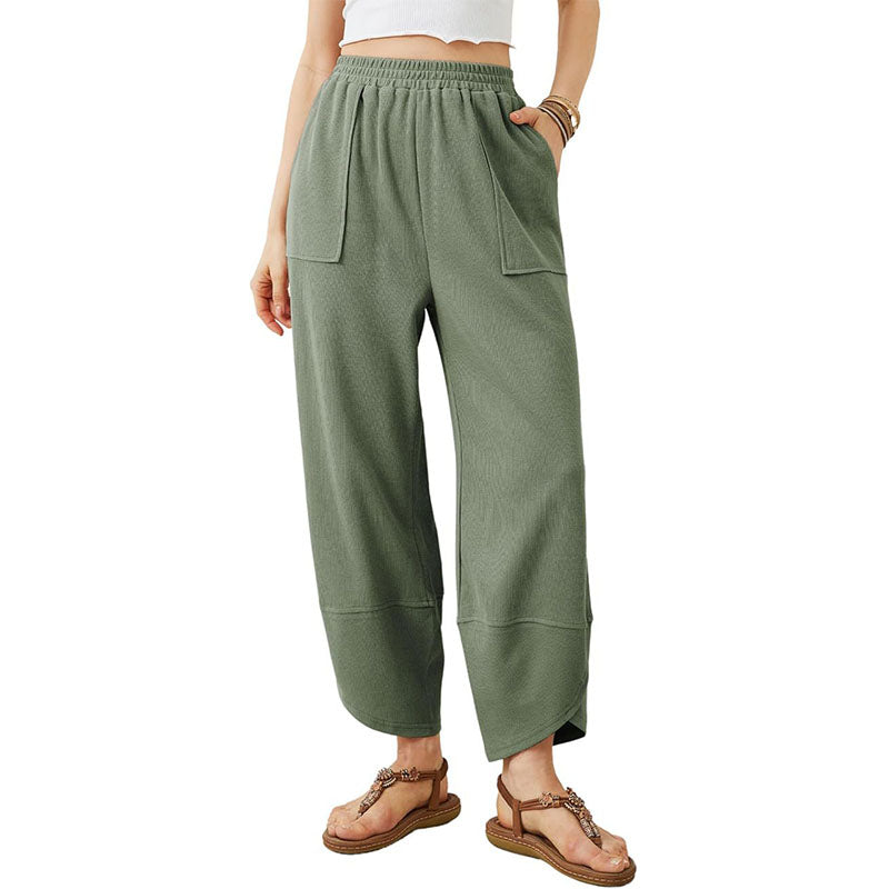 Casual loose-fitting high-waisted trousers
