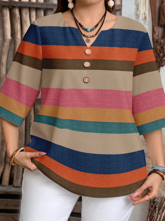 Versatile Color Block Striped T-Shirt