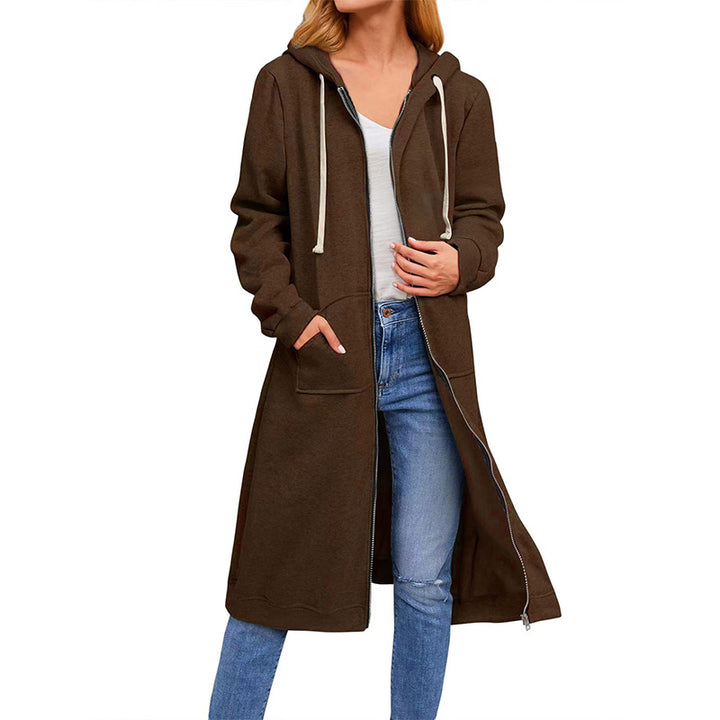 Long zip-up hooded sweatshirt jacket