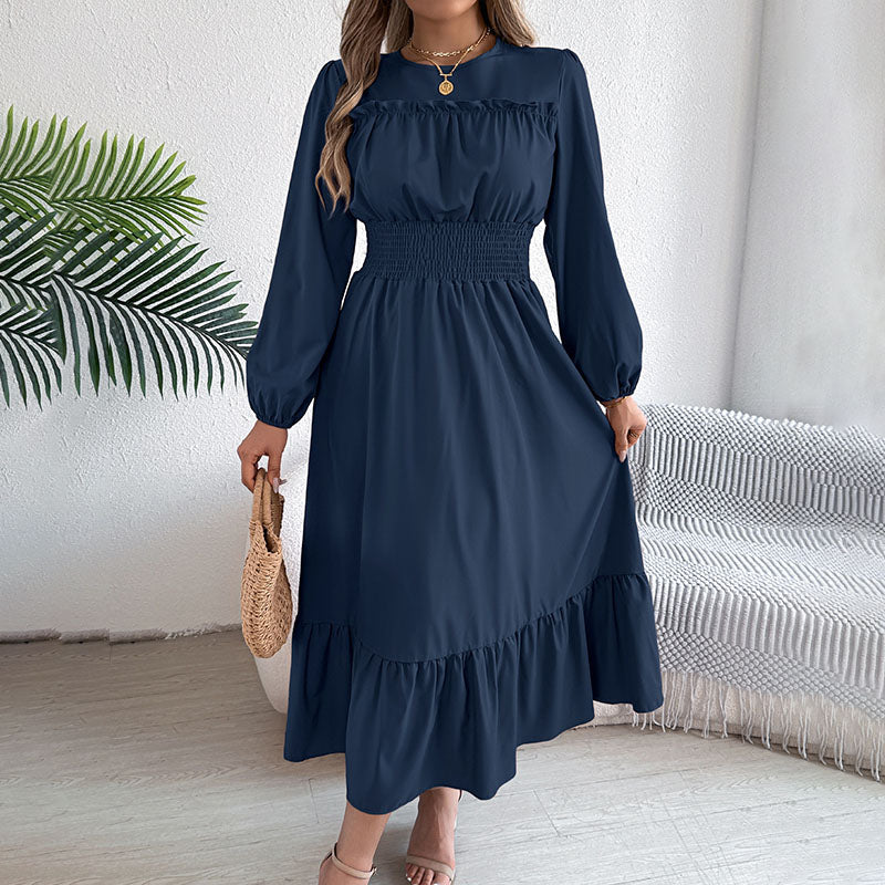 Long-sleeve pleated ruffle dress