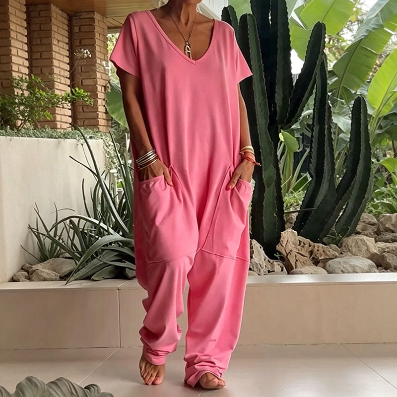 Relaxed V-neck casual jumpsuit