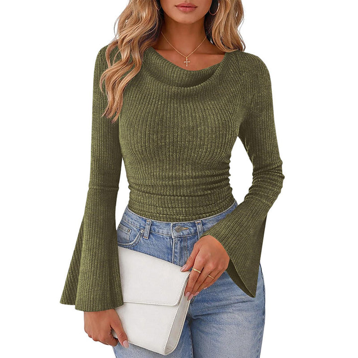 Casual draped neck bell sleeve top