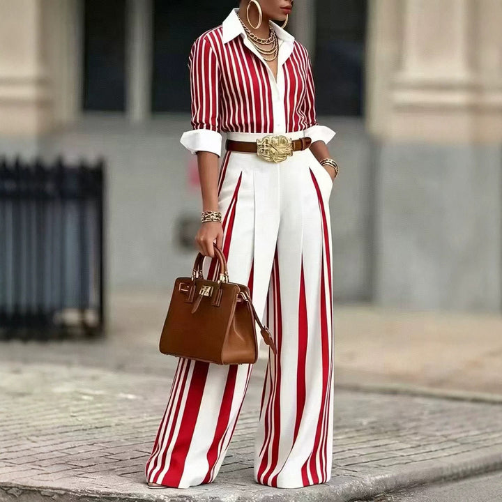 Striped Shirt And Wide Leg Pant Set
