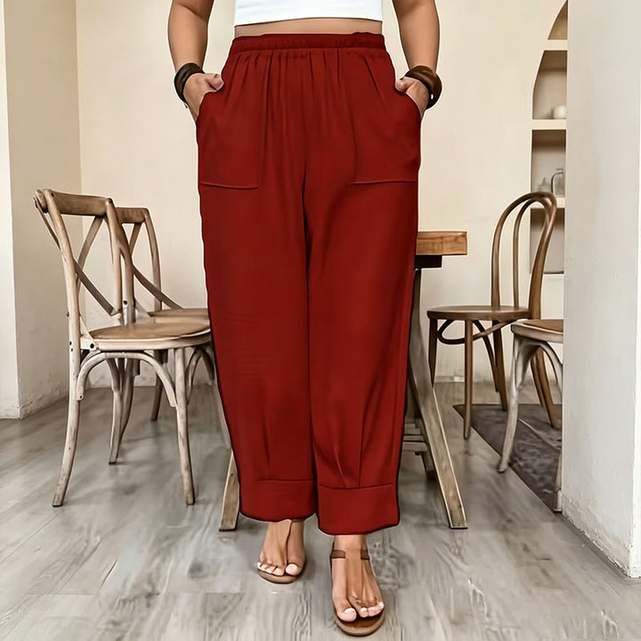 Elastic waist loose-fitting wide-leg pants