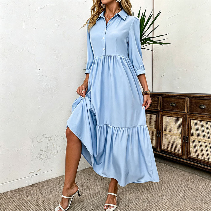 Collared Ruffled Hem Dress