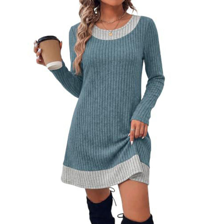 Plaid patchwork ribbed long-sleeved dress