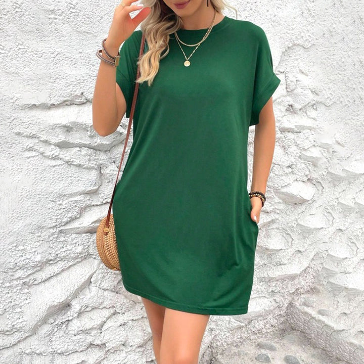 Casual Solid Color Batwing Sleeve Pocket Dress