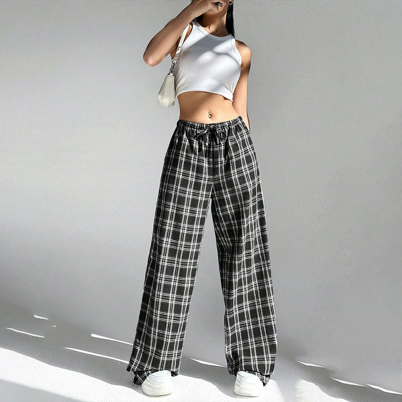 High-waisted printed wide-leg casual trousers