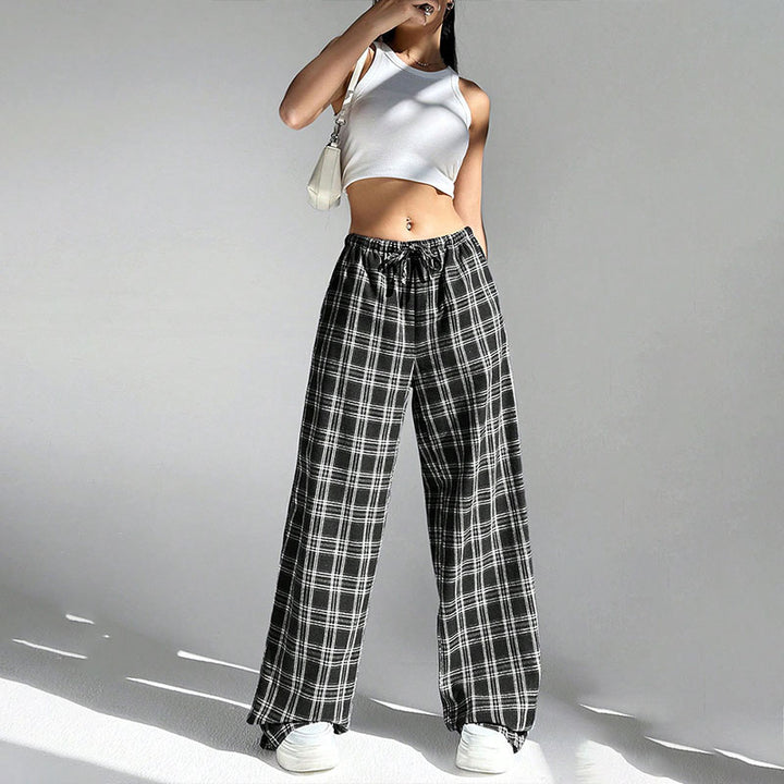 High-waisted printed wide-leg casual trousers