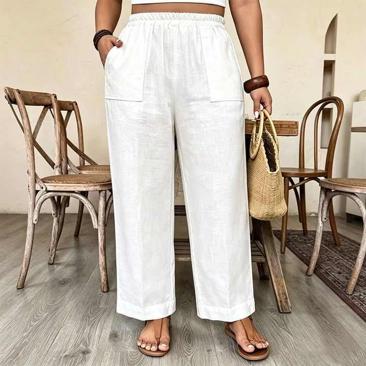 Elastic waist loose-fitting wide-leg pants