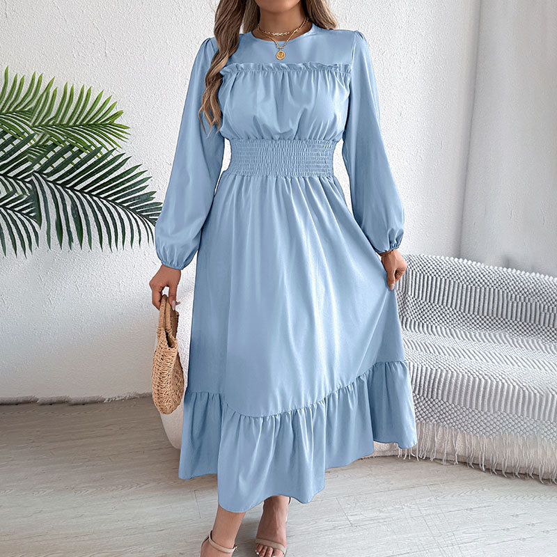 Long-sleeve pleated ruffle dress