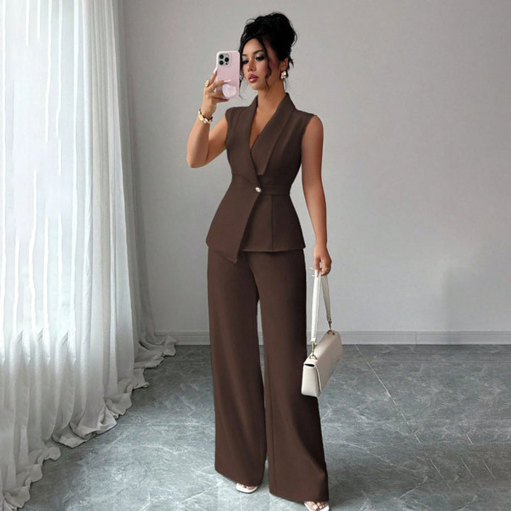 Sleeveless suit vest and wide-leg trousers set
