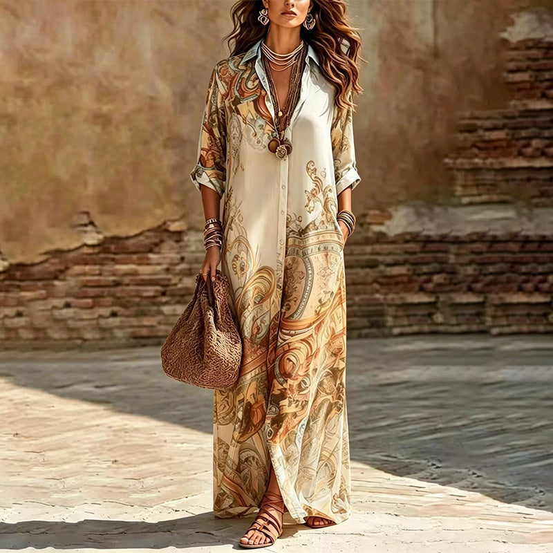 Vintage-style printed chiffon maxi dress