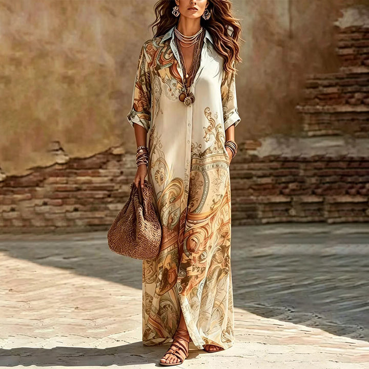 Vintage-style printed chiffon maxi dress