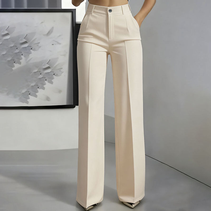 High Waist Straight Leg Suit Pants – Elegant Draped Minimalist Trousers
