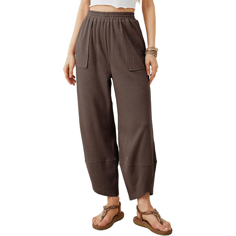 Casual loose-fitting high-waisted trousers