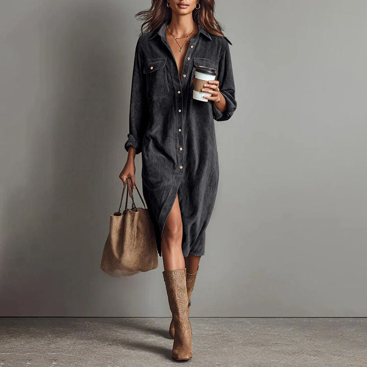 Collared long-sleeve button-front dress