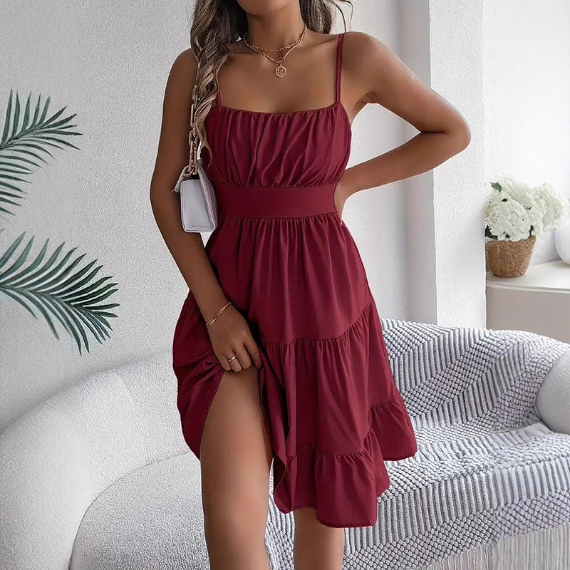Thin-strapped layered ruffle dress
