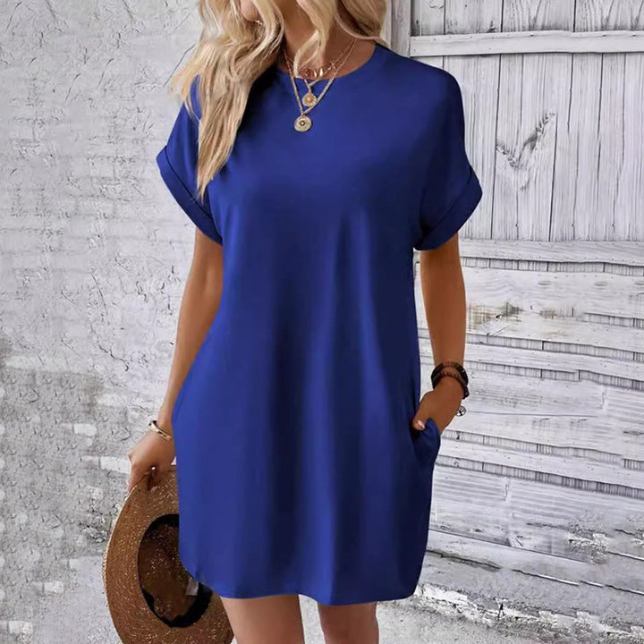 Casual Solid Color Batwing Sleeve Pocket Dress