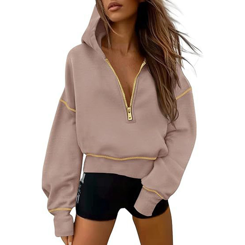 Collar Half Zip Pullover Sweatshirt  Long Sleeve Casual Hoodie Top