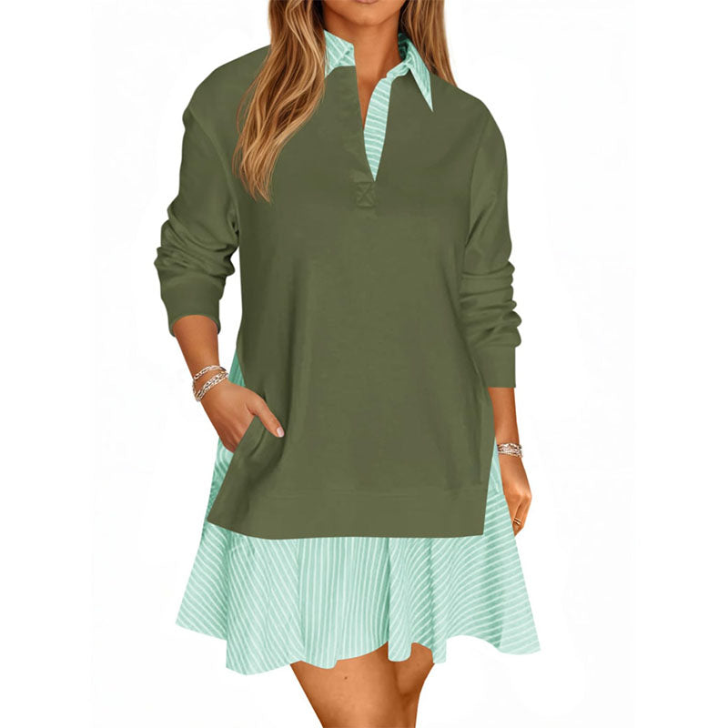 Collared color-block sweatshirt dress