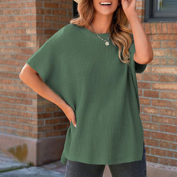 Solid Color Crew Neck Knit T-Shirt – Casual Pullover Sweater Top