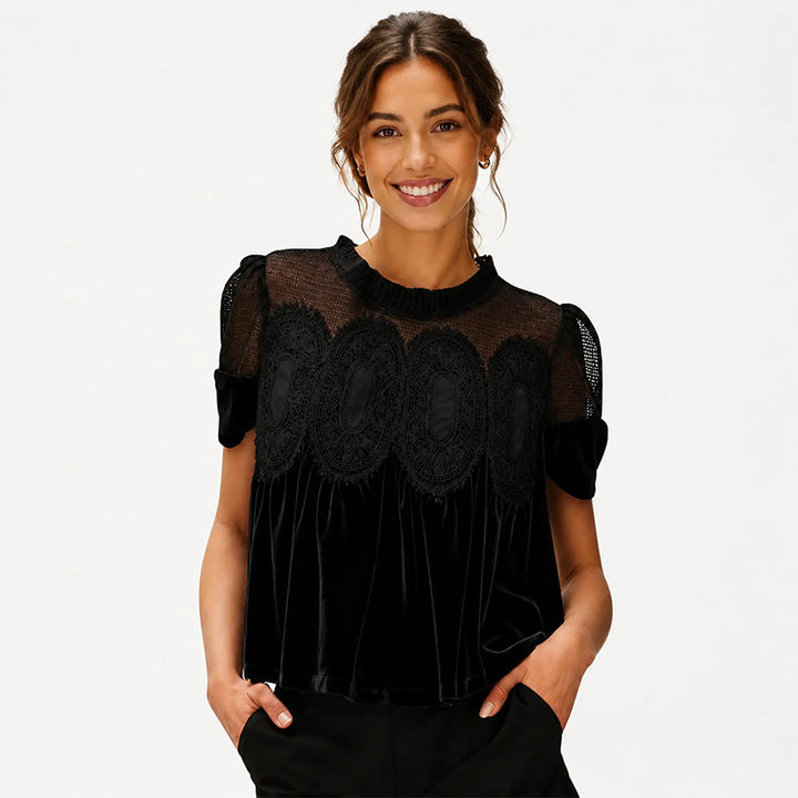 Ruffled Lace Patchwork Top