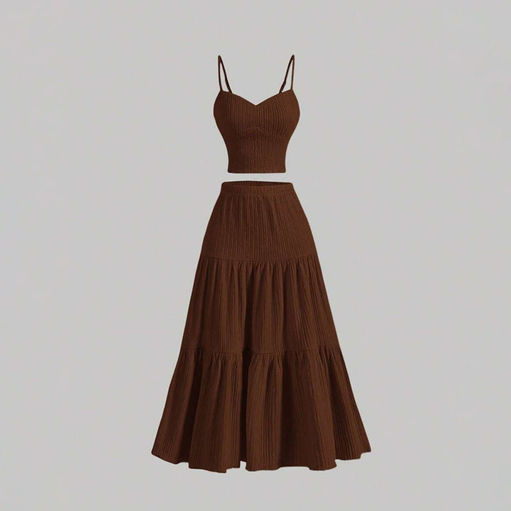 Elegant Ribbed Cami Top and Tiered Maxi Skirt Two-Piece Set