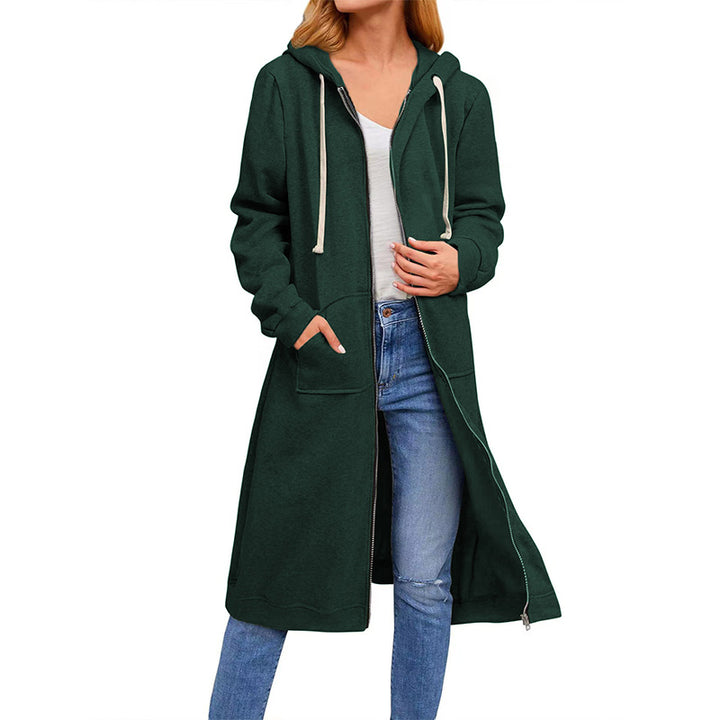 Long zip-up hooded sweatshirt jacket