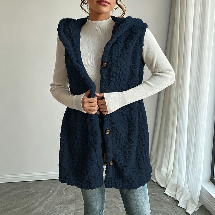 Hooded plush sleeveless jacket