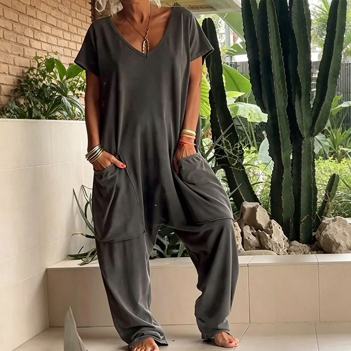Relaxed V-neck casual jumpsuit