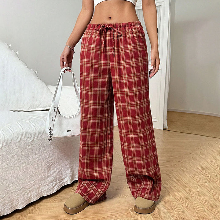 High-waisted printed wide-leg casual trousers