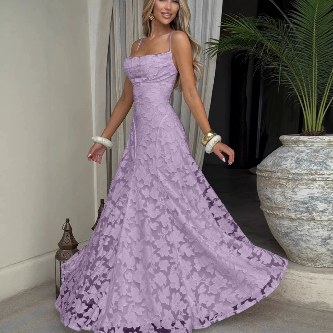 Backless Lace Maxi Dress with Spaghetti Straps
