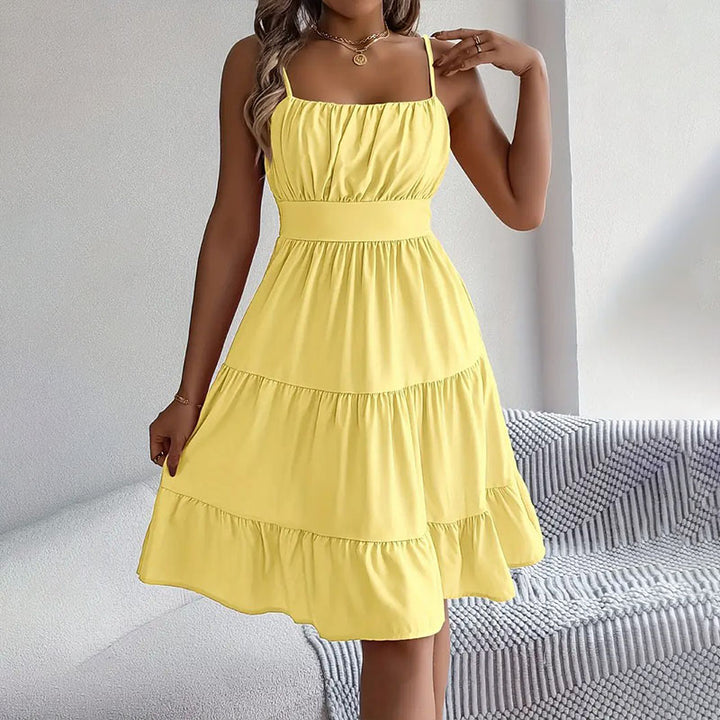 Thin-strapped layered ruffle dress