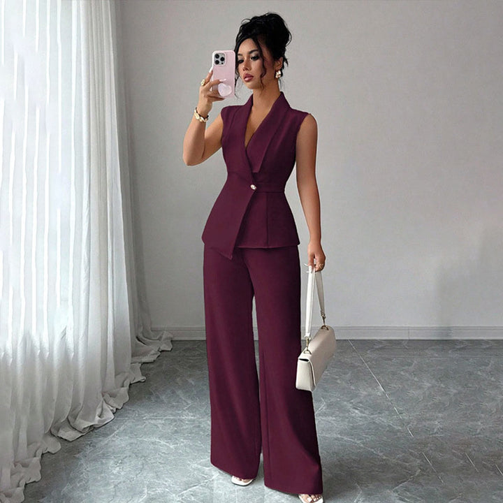 Sleeveless suit vest and wide-leg trousers set