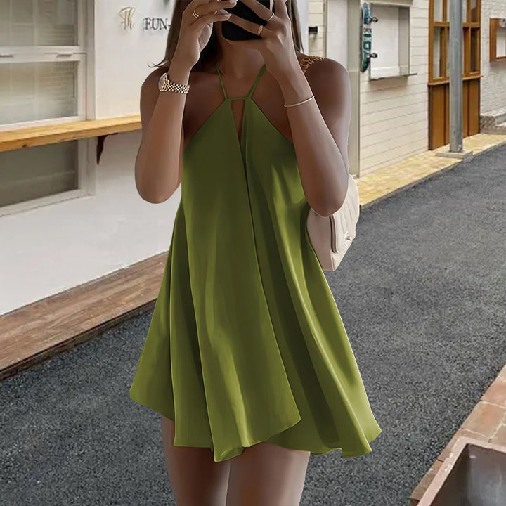 Women Flowy Sleeveless Deep V Backless Mini Dress