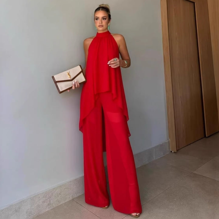 Asymmetrical solid-color sleeveless set