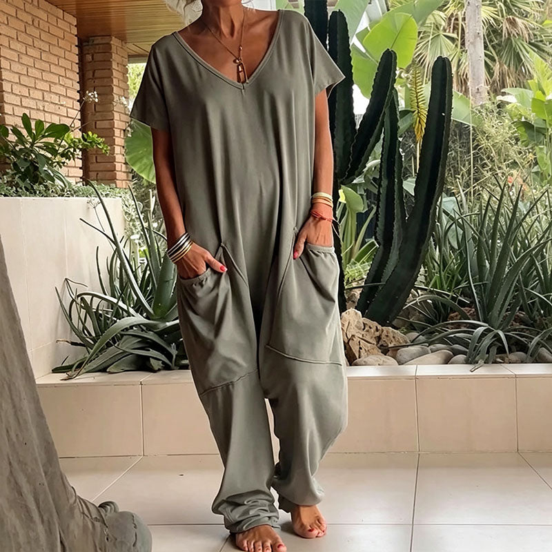 Relaxed V-neck casual jumpsuit