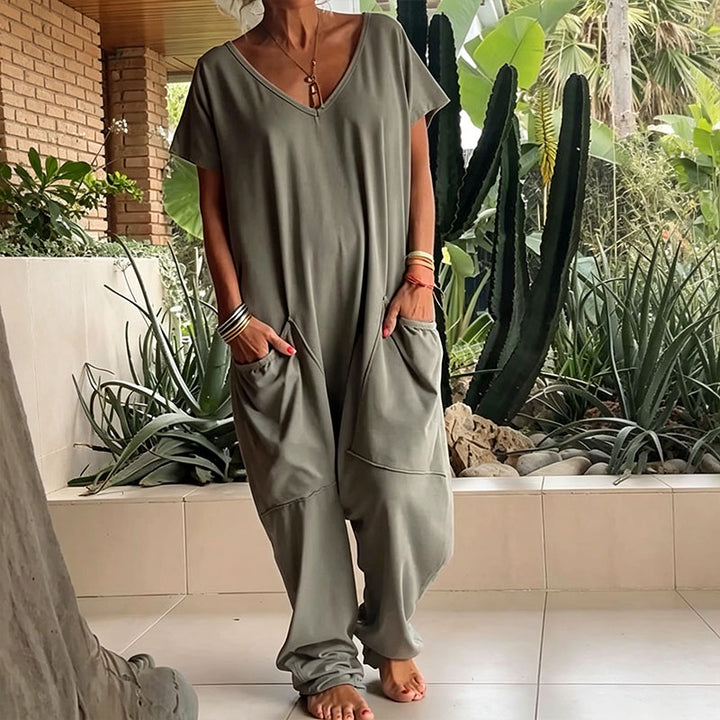 Relaxed V-neck casual jumpsuit