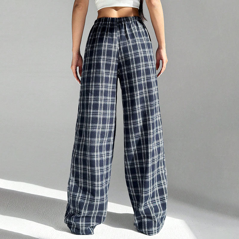 High-waisted printed wide-leg casual trousers