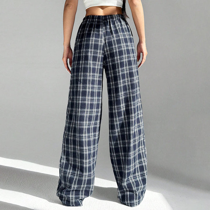 High-waisted printed wide-leg casual trousers