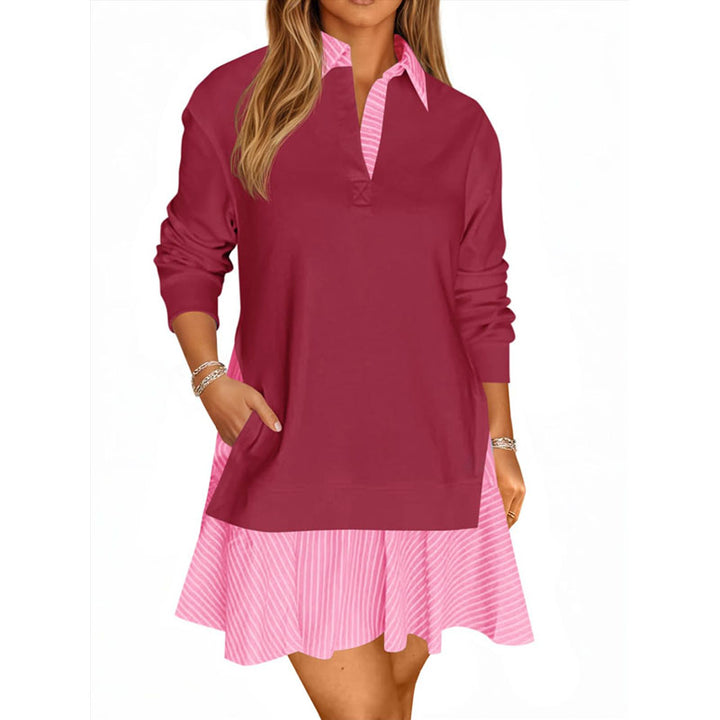 Collared color-block sweatshirt dress